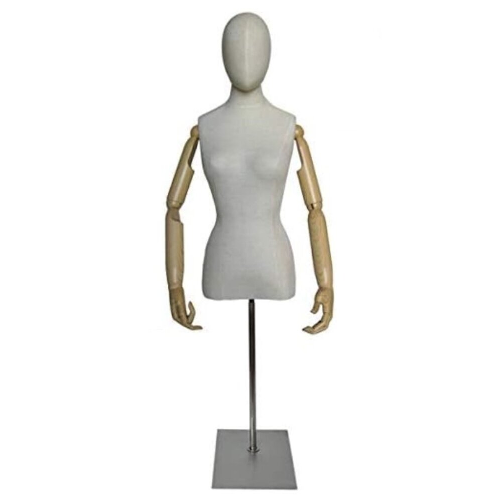 NWT w/box Female Dress Form Mannequin with Articulate Bendable Arms White Linen
